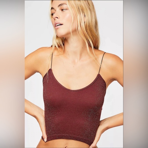 Free People Intimately Skinny Strap Brami Crop Top Glittery Sparkle - Picture 1 of 5